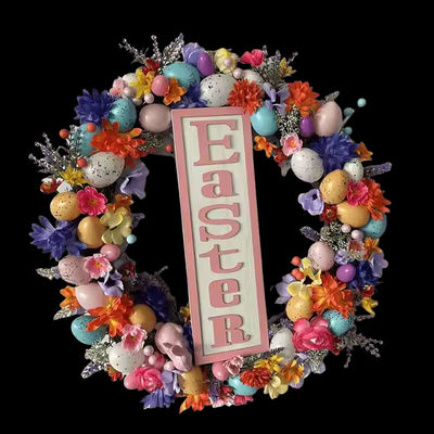 Купить Яйцо Senmasine Пасхальный венок для входной двери Висящий весенний декор Смешанные красочные пластиковые яйца Искусственные листья Цветы Веноки Производство в сети