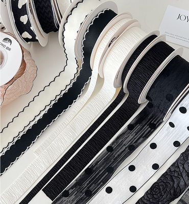 Купить Полиэстер черно-белая серия ленты цветочный букет ремень для аксессуаров для волос DIY ручной работы лук Производство в сети