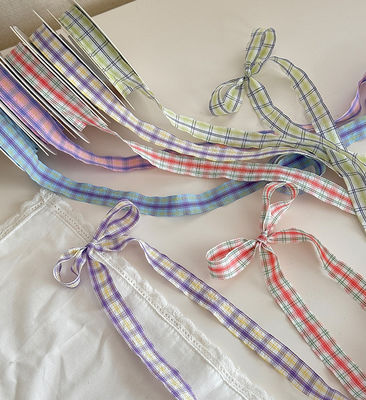 Купить Делайте самостоятельно Использование 1,5 см Весна/лето Красочные решетчатые ленты Экологически чистые цветочные букеты Ткацкие материалы для ткацкого магазина Производство в сети