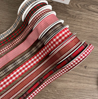 Купить Рождественская лента в британском стиле с клетчатым узором для букетов цветов, экологичная тканевая лента, ручная работа, цветочный декор, материалы для упаковки подарков своими руками Производство в сети