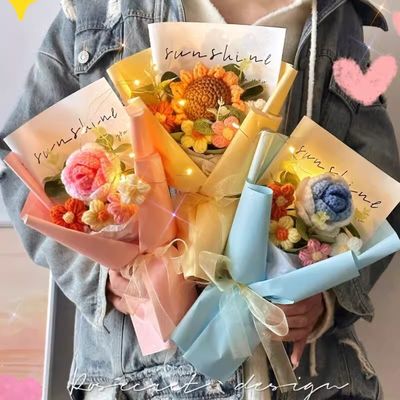 Хорошая цена. Творческие подарки на День святого Валентина и День учителя розы шерстяные букеты цветов подсолнечник вязаные цветы готовые изделия ручной работы в качестве подарков на день рождения онлайн