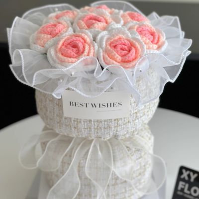 Хорошая цена. Фестивальные цветочные букеты вязаные шерстяные цветы вечные цветы вязаные розы творческие подарки на день рождения цветочные букеты для подруги и лучших друзей онлайн