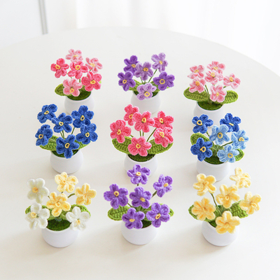 Хорошая цена. Myosotis Forget-Me-Not искусственное цветочное растение в горшке ручной работы домашний декор вязаная пряжа творческий подарок 5,5x10 см онлайн