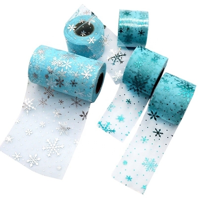 Хорошая цена Голубая ткань 15.2cm Тюль Rolls οργάντζα полиэстера картины снежинки онлайн